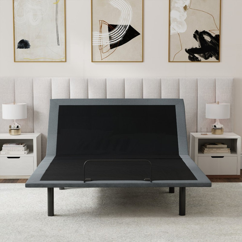 Base de lit ajustable noire et grise pour grand lit OS4 - aucun sommier requis, support solide, Grand lit, Noir/gris