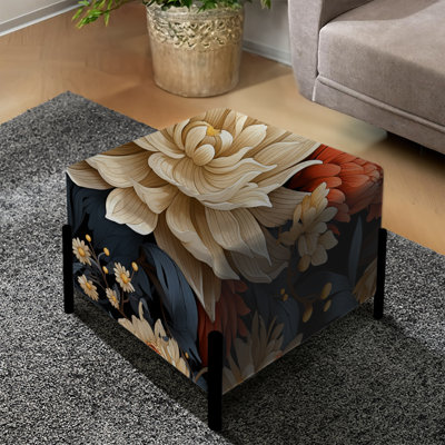 Moderne fusion gris et motif floral coloré - repose-pieds carré floral
