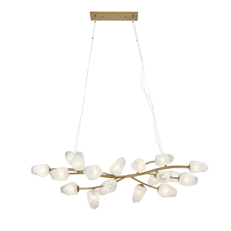 Lustre transitionnel en fer doré 20 lumières avec verre blanc, Doré