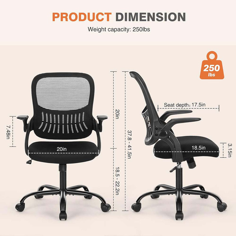 Game Chair, Ergonomic Mid-Back Mesh Rolling Work Swivel Task Chairs With Wheels, Comfortable Lumbar Support, Black, Black