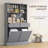 Kitchen Pantry Storage Cabinet With Charging Station, 2 Tilt Out Trash Cabinets And Microwave Stand, Freestanding Kitchen Hutch With Glass Doors And Adjustable Shelf-17186616