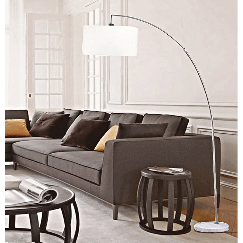 86" Tall Metal Floor Arc Lamp, Silver, White
