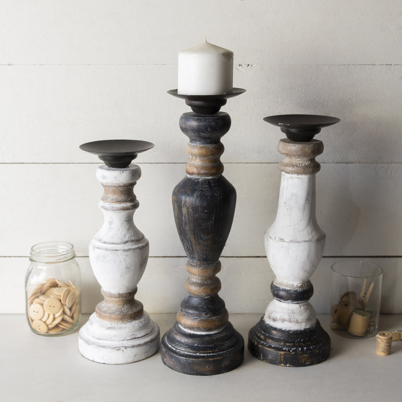 Ensemble de 3 porte-bougies en bois