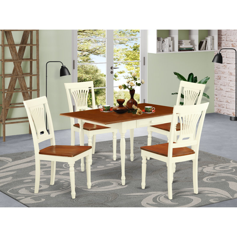 5 Piece Dinette Set for 4 Includes a Rectangle Dining Room Table with Dropleaf and 4 Dining Chairs, Buttermilk & Cherry