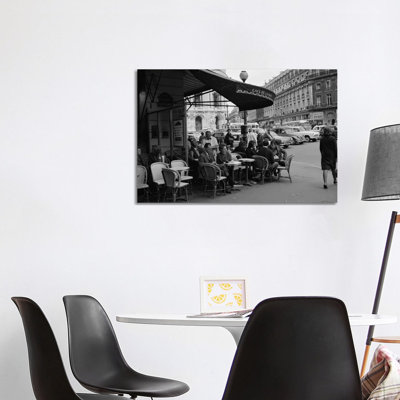 1960s Patrons at Cafe de la Paix Sidewalk Cafe Corner of Paris Opera House in Background Paris France 1 Piece Wrapped Canvas Wall Art