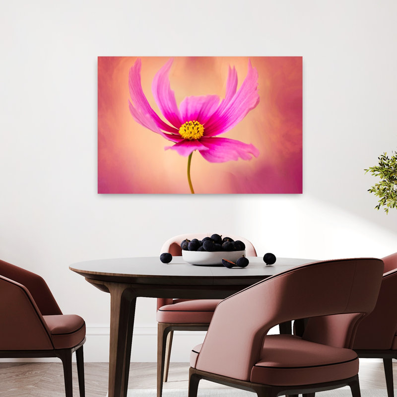 Vibrant Pink Cosmos Bloom Delicate Dreamy Elegant Flower Nature Wall Art Print 1 Piece Wrapped Canvas Wall Art
