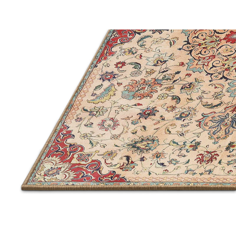 Tapis beige/rouge traditionnel Philomene, Rectangle 5 pi x 7 pi