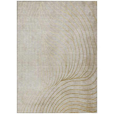 5' X 8' Beige And Silver Abstract Washable Indoor Outdoor Area Rug