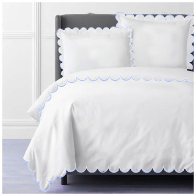 Allena 400TC Cotton Scallop Embroidery Sateen Solid Duvet Cover Set