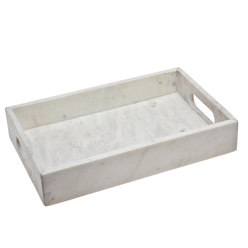 White Rectangular Marble Serving Tray With Handles, 12" H x 2.15" W x 15.9" D