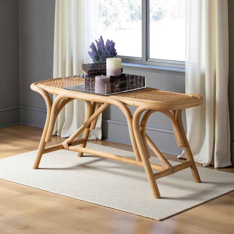 Banc bohème moderne en rotin brun naturel H 17,83 po x l 38,33 po x P 14,84 po Zaria