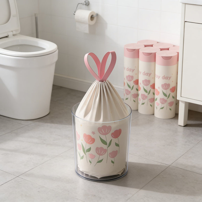 Petits sacs à ordures floraux parfumés à cordon 100 gallons 4 sacs anti-fuites pour salle de bain, bureau, chambre à coucher, cuisine et voiture