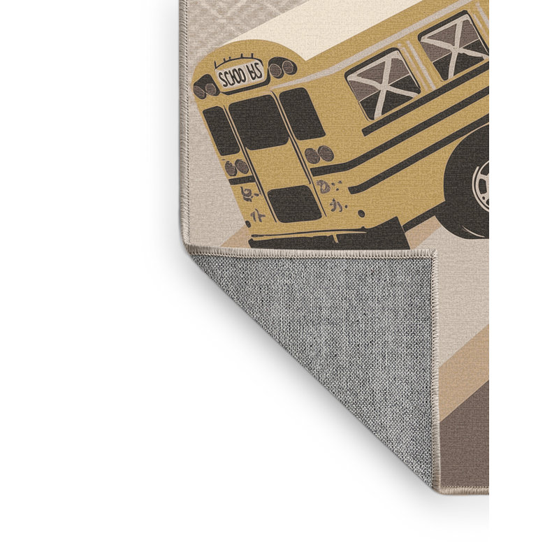 Machine Washable Rory School Bus Classic Trellis Rug in Beige – Beige Binding, 8x10