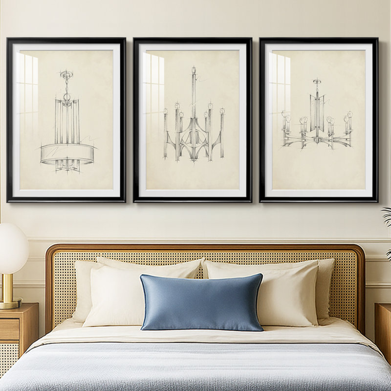 Lustre Mid-Century I, H 21 po x l 30 po, Noir
