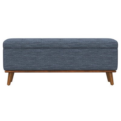 52" Wide Mid-Century Storage Ottoman in Navy with Tufted Top