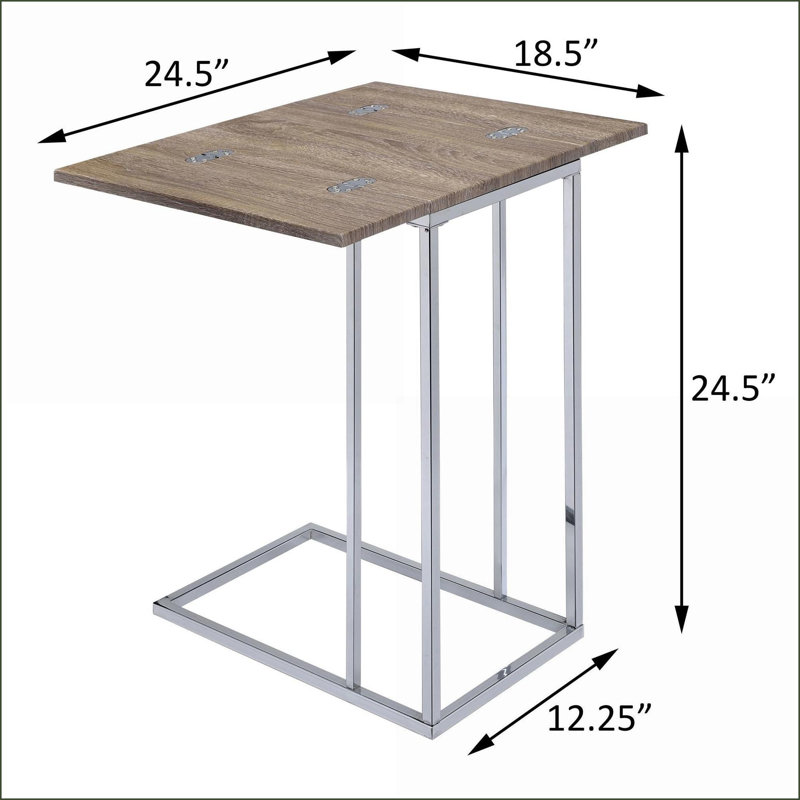 Chêne vieilli Table basse chromée pour le salon, plateau pivotant extensible, base géométrique