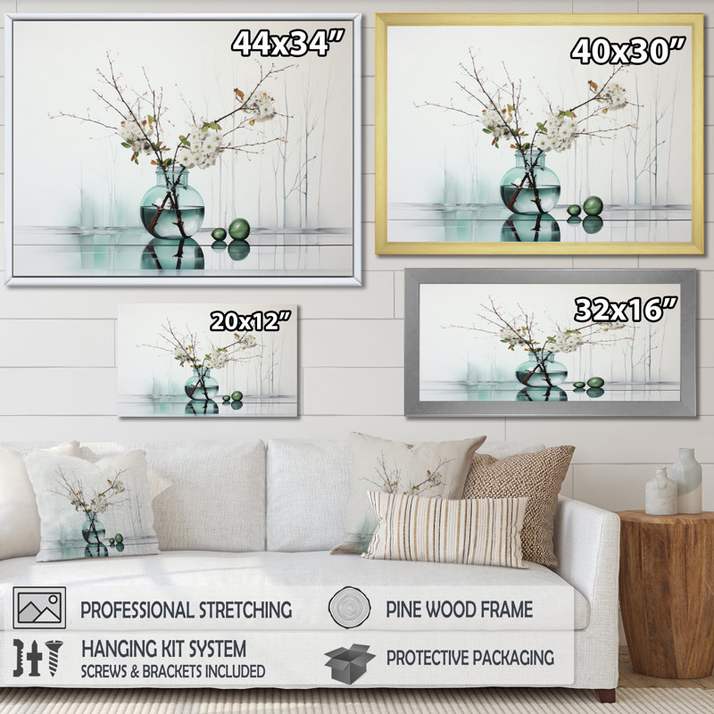 Reflections and Simplicity Vase II sur toile, Cadre simple noir, H 34 po x l 44 po x P 1,5 po