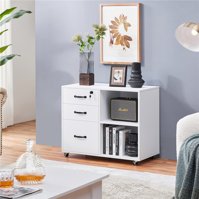 3 -Drawer 2- Shelf Mobile Filing Cabinet, White