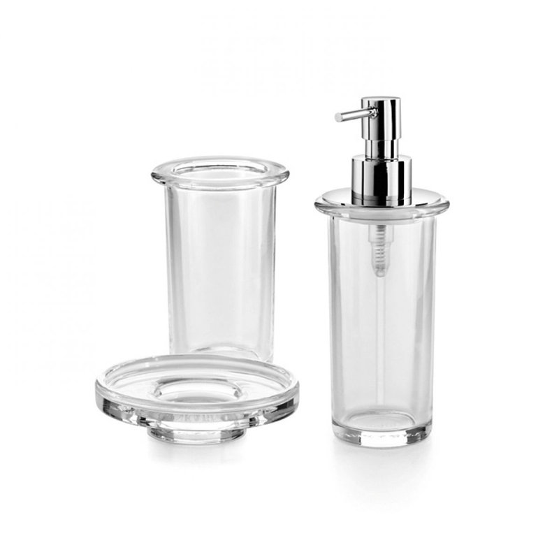Saon Bathroom Accessory Set, Clear Glass