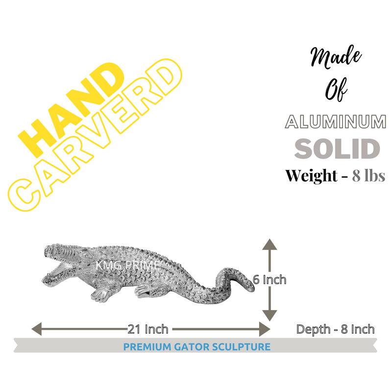 Royst Gator Statue Hand Carved & Polished Solid Metal