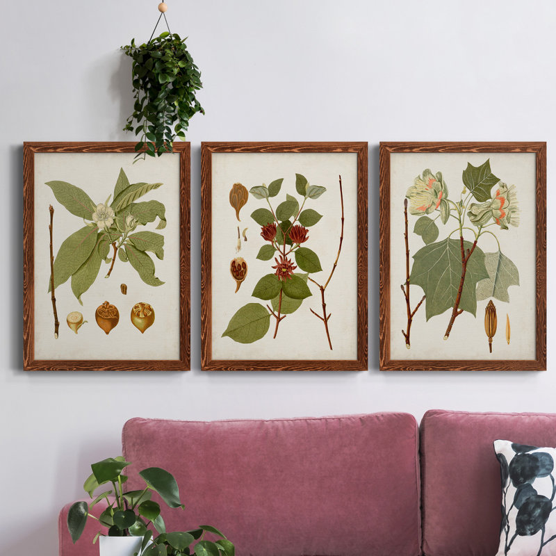 Feuilles antiques I - ensemble de 3 peintures sur toile encadrées, H 100 po x l 31,5 po x P 1 po, Érable