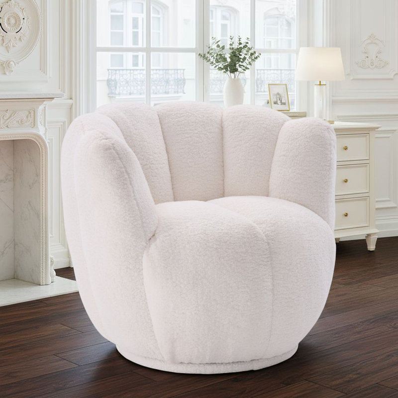 Alivya Upholstered Swivel Barrel Chair, White