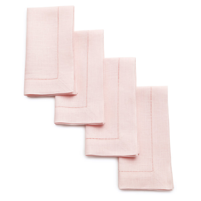100% Pure Linen Hemstitch Dinner Napkins - Classic Hemstitch, Pink