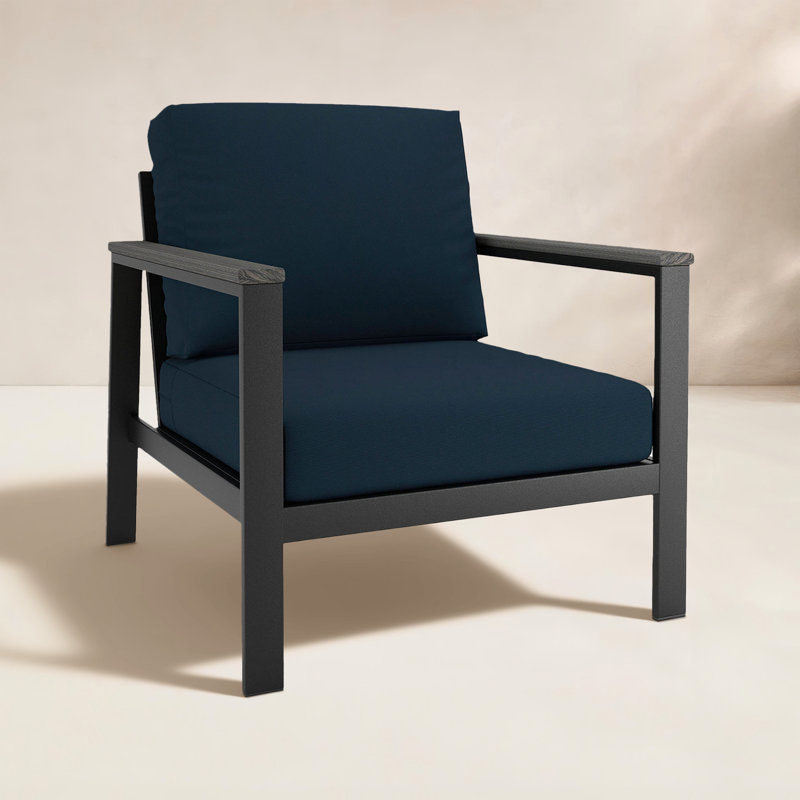 Chaise longue d'extérieur avec coussins Sunbrella® Townsend, Toile bleu marine Sunbrella®, GRIS BORD DE MER, Yes