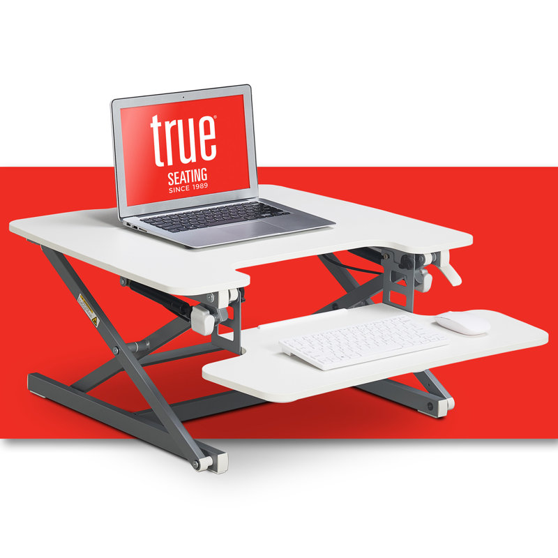 True Seating Ergo Height Adjustable Small Standing Desk Converter, White/Gray, 5.5" H x 35" W x 23.2" D