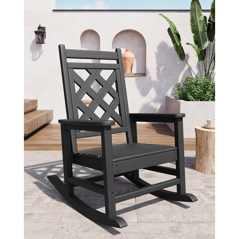 Adirondack Outdoor Poly Lumber Rocking Chair, All Weather HDPE Plastic Patio Rocker Chair with Wide Armrests, 2PCS, Black