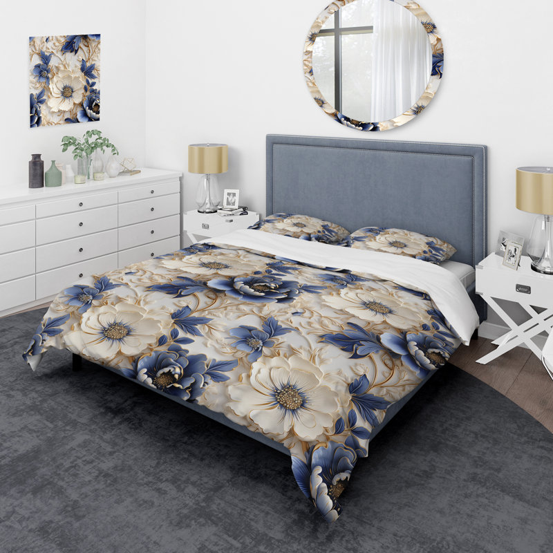 Ensemble de housse de couette Cobalt Cameo Delight Victorian, Housse de couette simple + 1 taie décorative stan
