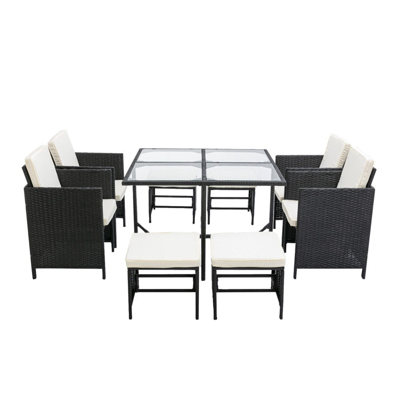 Gjovalin Rattan Wicker 8 - Person Seating Group with Cushions, Black