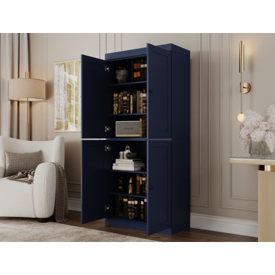 100% Solid Wood 6-Shelf Bookcase, Shaker Doors, Adjustable Shelves, 32" Wide, 71.5" Tall