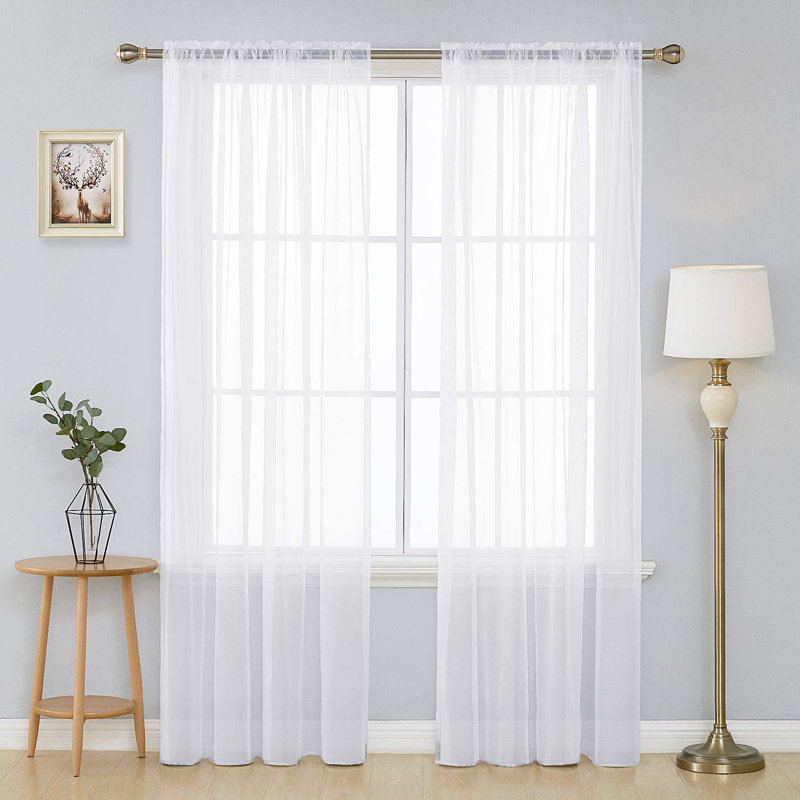 Ensemble de 2 voilages transparents avec passe-tringle, Blanc, L 38 po x L 95 po