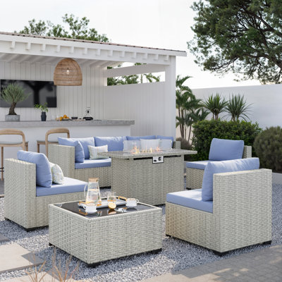 Ensemble de canapé modulaire d'extérieur en osier 8 pièces avec coussins confortables