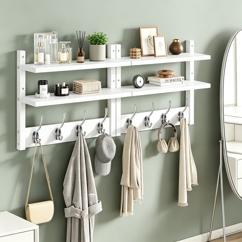 Portemanteaux mural double avec 8 crochets, Blanc