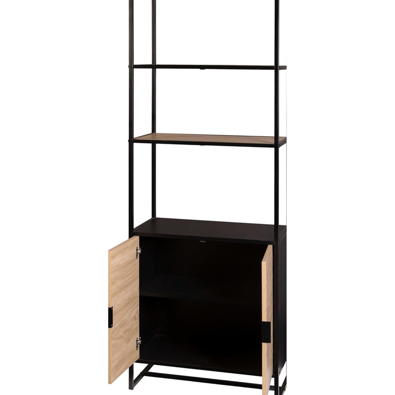 Étagère de 6 livres avec un éclat moderne côtier, bois noir et naturel, rangement pour bureaux à domicile, hauteur de 67 po