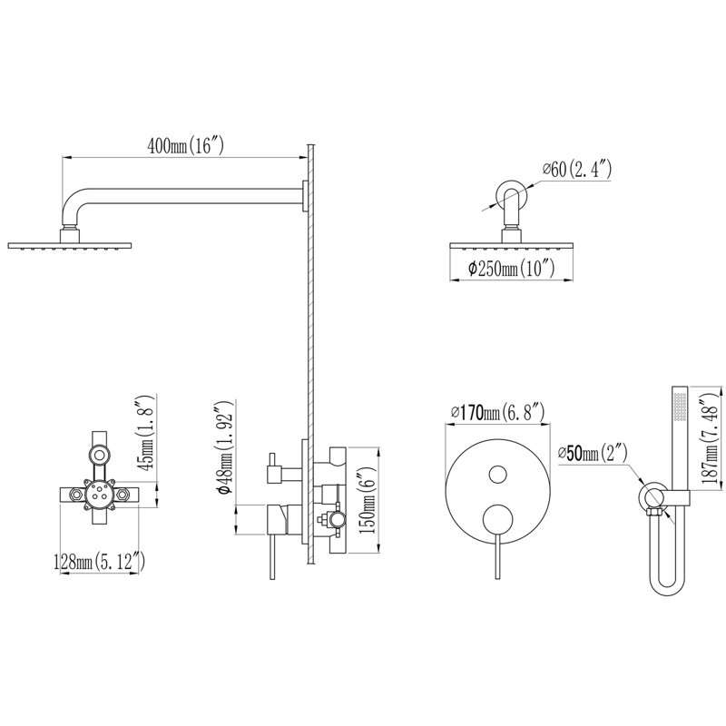 2-Setting 10" Round Shower System Including Rain Shower Head and Handheld Spray with Pressured-Balanced Valve, Brushed Gold