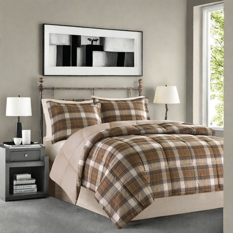 Ensembles de literie simple rustique, microfibre douce avec motif écossais, confortable et hypoallergénique pour la maison