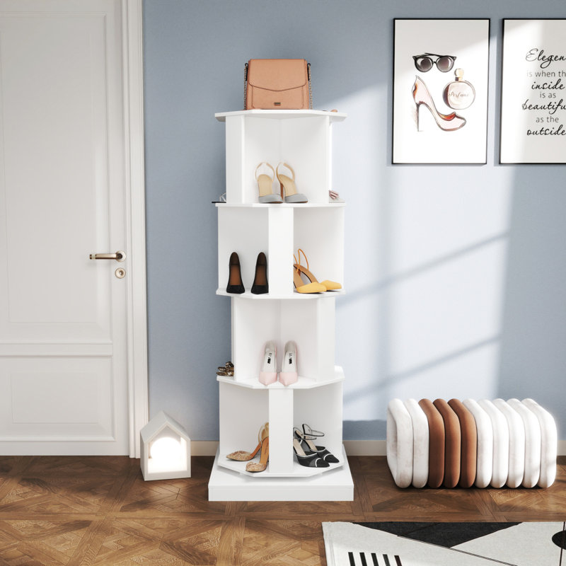 4 Tier Rotating Bookshelf, 360° Revolving Bookcase Rotating Stackable Shelves Floor-Standing Storage Display Rack Used In Bedrooms Living Rooms Study Office