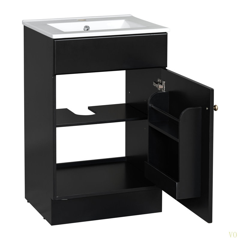 Meuble-lavabo de 20 po avec lavabo, meuble-lavabo avec tablette de porte et tablette réglable, Noir