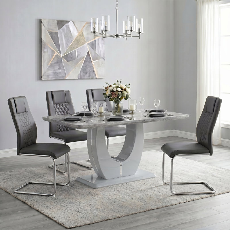Ensemble de salle à manger 5 pièces Holloman, Ensemble de cinq pièces : table, quatre chaises, Gris foncé