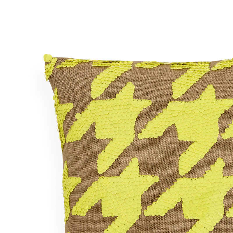 Ibiza Linen Pillow Cover & Insert, Square 16", Yellow/Tan Houndstooth