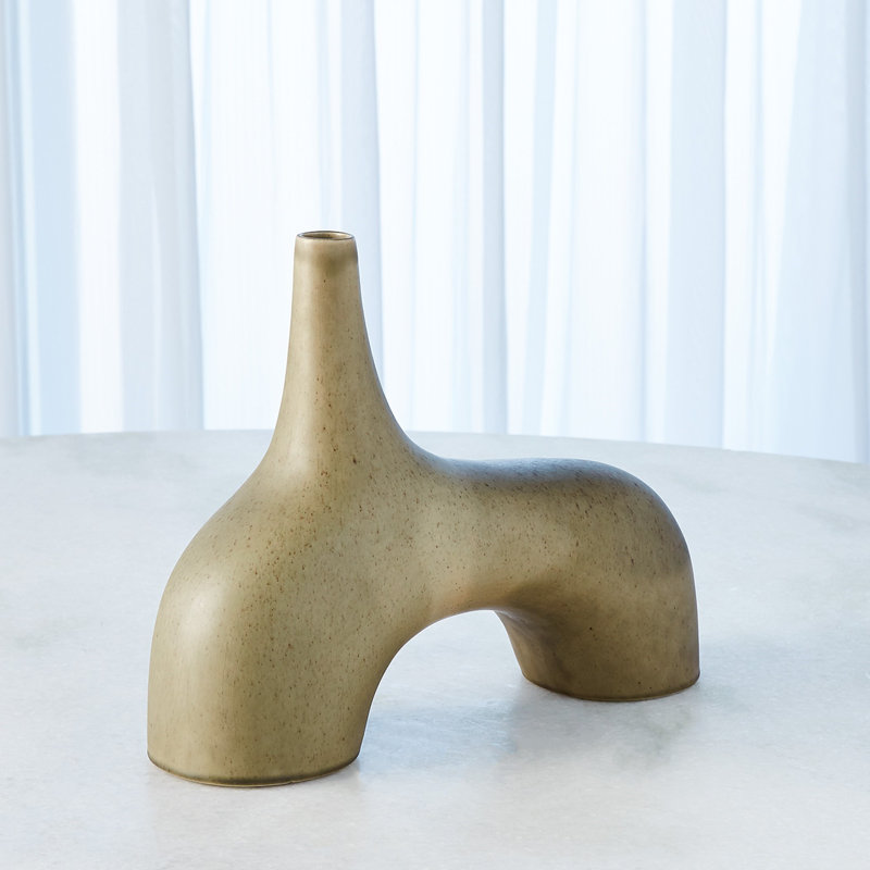 Handmade Earthenware Table Vase, Sage, 10" H x 13" W x 4" D