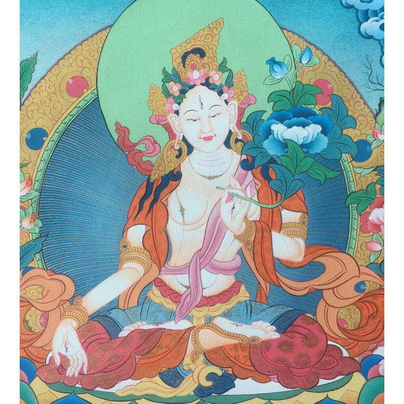 Déesse blanche Tara Thangka (Brocadeless Thangka)
