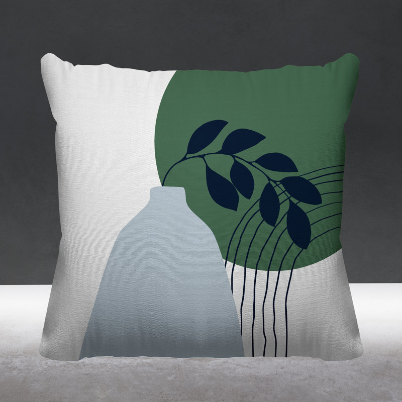 Coussin décoratif intérieur / extérieur Corini, L 17 po x H 17 po, Émeraude / bleu marine / gris