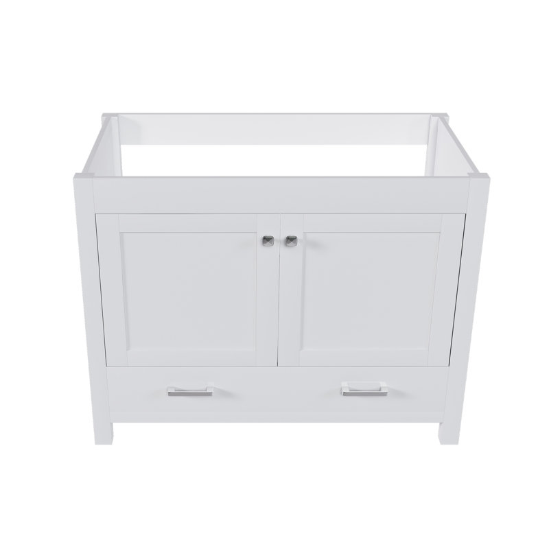 Base de meuble-lavabo blanc de 42 po seulement - Structure en bois massif et armoire en panneau de fibres à densité moyenne avec tiroirs et portes à fermeture douce, conception américaine