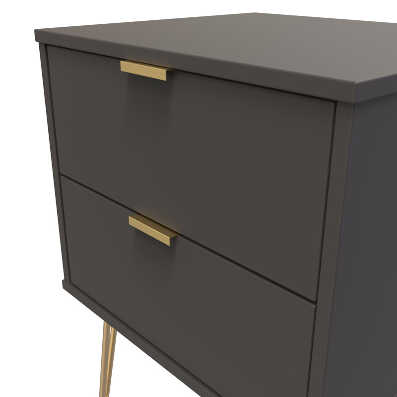 Turah 2 Drawer Bedside Cabinet (Ready Assembled), Graphite
