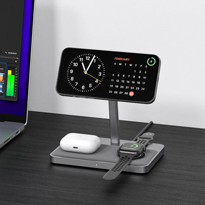 Zike Z557c Qi2 Magnetic 3-in-1 Wireless Charging Stand - 15w Fast Charge, Magsafe Compatible, Stand By Mode Supported With 8-layer Protection & Anti-shake Base