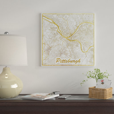 " Pittsburgh Gold Leaf Urban Blueprint Map " Graphic Art Print